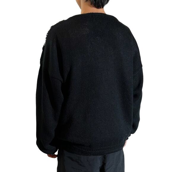 Vintage 90's CONCRETE design V-neck Knit Mixer Sweater Men's Size Large Black - Picture 6 of 9